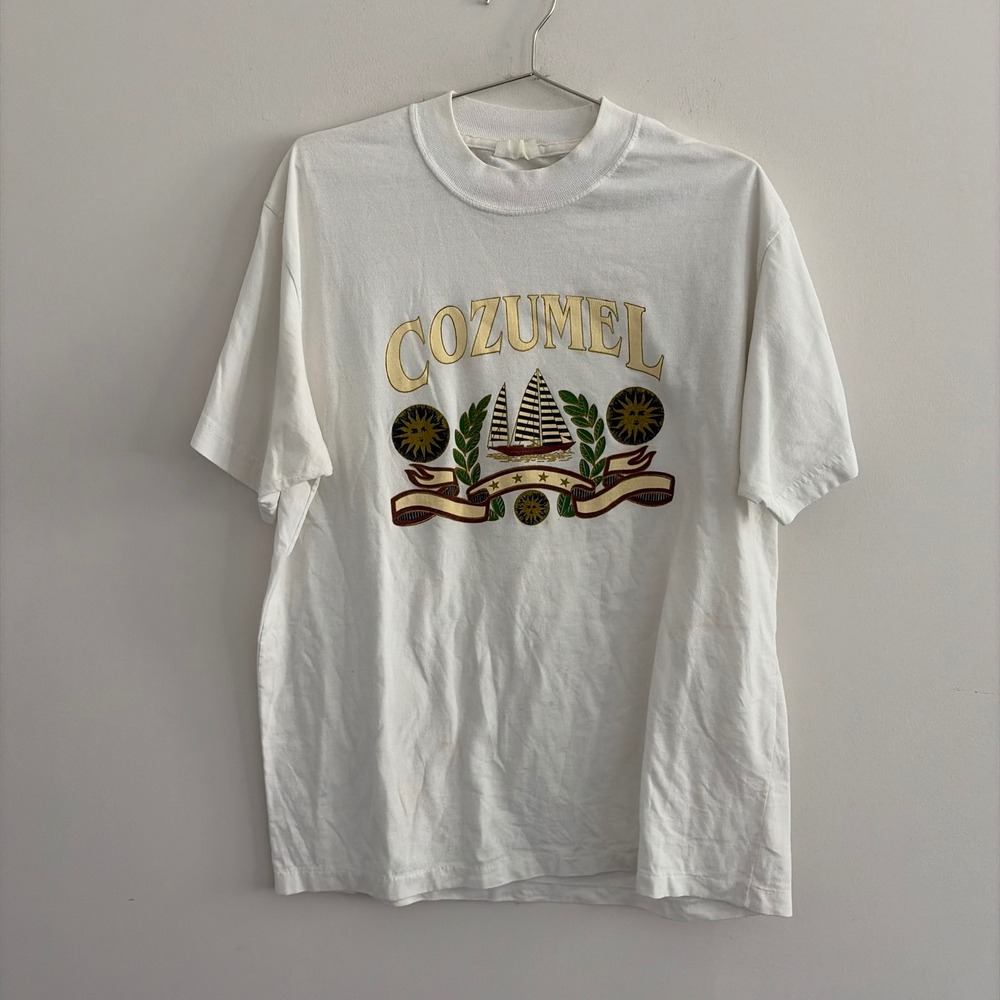 Vintage Cozumel Mexico Graphic T-Shirt White Single Stitch Sailboat Large